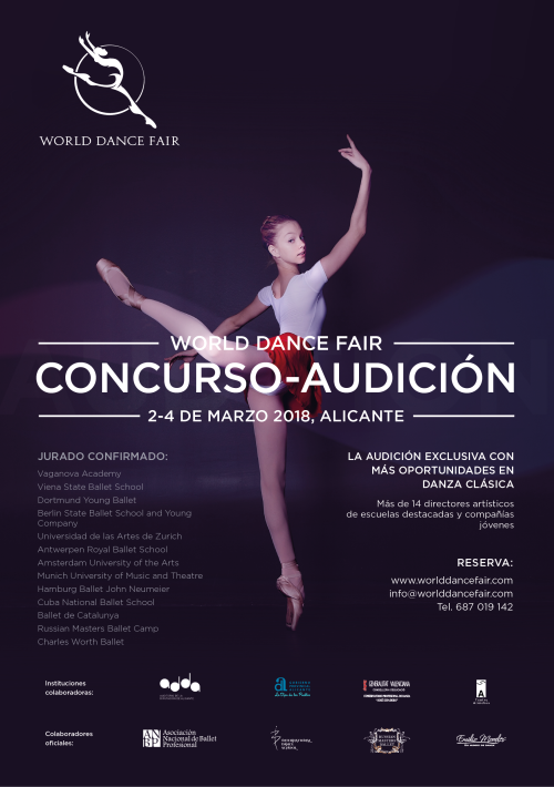 El Concurso-Audición está dirigido a todos los estudiantes de danza clásica, en modalidad individual. Cartel gentileza de WDF.