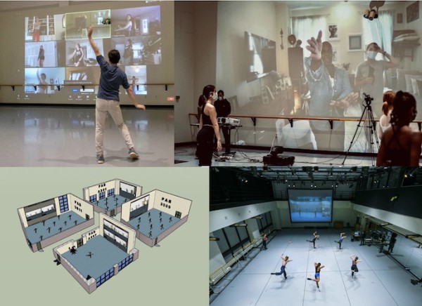 La tecnología Moving Story Window Wall permite tener 40 estudiantes de danza en tamaño real interactuando con los profesores de manera virtual y con distancia social. Foto: Evan Cantwell/GMU Creative Services. Gentileza: Christopher d’Amboise. 